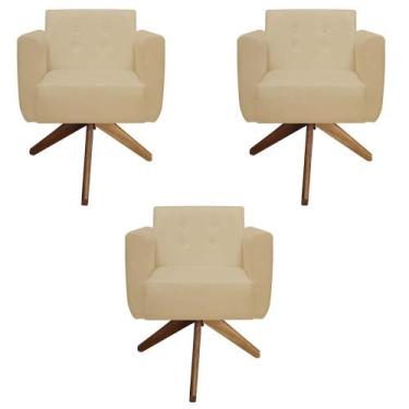 Imagem de Kit 03 Poltronas  Decorativa Duda Base Giratória Suede Bege- D'classe