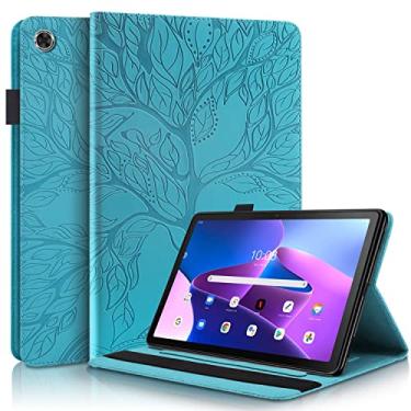 Imagem de Capa para tablet compatível com capa Lenovo Tab M10 (3ª geração) 10,1 polegadas PU capa de couro carteira flip capa protetora árvore da vida capa para tablet slot para cartão capa para tablet PC (cor: azul)
