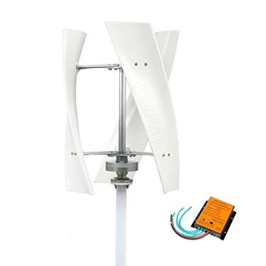 Imagem de Gerador de ímã permanente de turbina eólica vertical,8000W 3 fases 12V 24V 48V 220V Gerador de vento de eixo vertical com controlador MPPT para iluminação do jardim do pátio (branco),48v