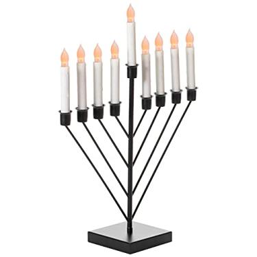 Imagem de Nine Nine Branch Chabad elétrico Judaica Chanukah Menorah com design de vela de LED, preto