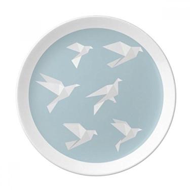 Imagem de Origami Pombo abstrato placa de forma geométrica decorativa de porcelana salver talheres, prato de jantar