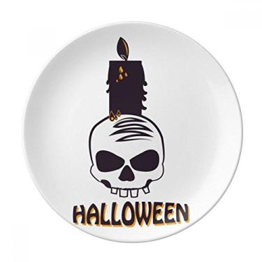 Imagem de Velas de Halloween, caveira, bruxa decorativa, salver, louça, louça, jantar