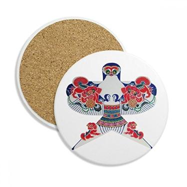 Imagem de Caneca tradicional chinesa com padrão de pipa para porta-copos com proteção de mesa, pedra absorvente
