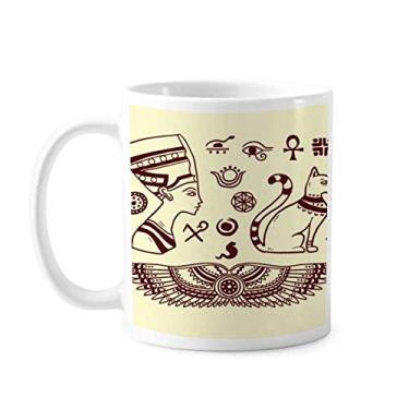 Imagem de Egito abstrato faraó preto padrão gato caneca cerâmica café porcelana louça