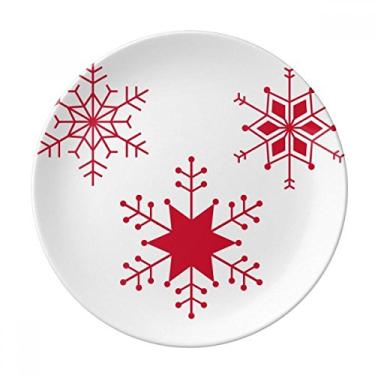 Imagem de Prato de Natal com floco de neve vermelho decorativo de porcelana salver louça de jantar