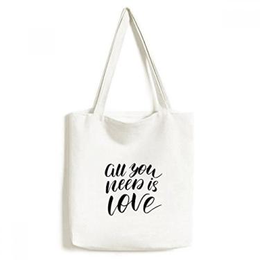 Imagem de All You Need Is Love Bolsa de lona estilo citação sacola de compras casual bolsa de mão