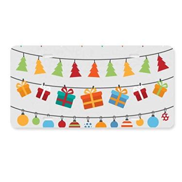 Imagem de DIYthinker Placa de carro com ilustração de bandeira colorida Feliz Natal Decoração de carro Acessório de aço inoxidável