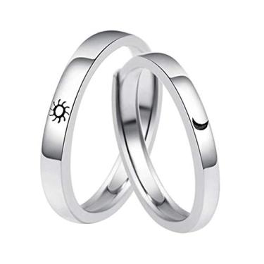 Imagem de BTSEURY 2 Anéis Ajustáveis para Casais - Compromisso para Namorados, Mulheres e Homens - Conjunto Sol e Lua, 2 em 1, Eu Te Amo, Coração