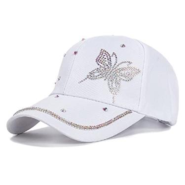 Imagem de Boné Nova moda feminina chapéu borboleta estrela diamante boné de beisebol feminino ao ar livre ajustável streetwear boné (Branco)