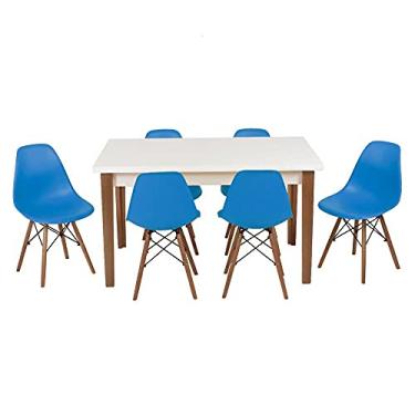Imagem de Conjunto Mesa de Jantar Luiza 135cm Branca com 6 Cadeiras Eames Eiffel - Turquesa