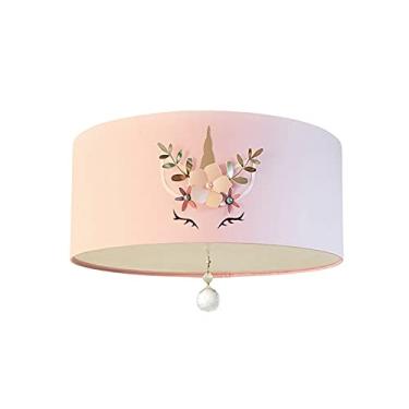 Imagem de Luminária Plafon Infantil Unicórnio Cúpula Rosa 30x15 2-E27