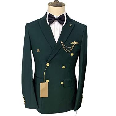 Imagem de Ternos masculinos, jaqueta casual slim fit de 2 peças, blazer de casamento sólido trespassado, verde, 3GG (56/40)