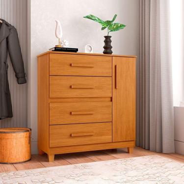 Imagem de Cômoda Para Quarto 4 Gavetas E 1 Porta Victoria Nature - Cor: Marrom