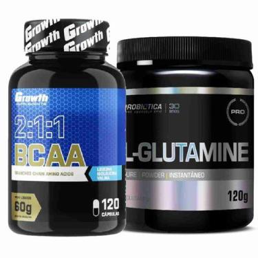 Imagem de Kit Bcaa 120 Caps Growth + Glutamina Pura 120G Probiotica - Growth Sup