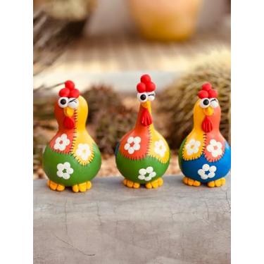 Imagem de Decoração Galinha em Cabaça Artesanato Enfeite decorativo cozinha Patchwork Coloridas - 3 Unidades