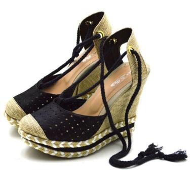 Imagem de Sandália Anabela Feminino Com Cordão Para Amarração e Sola Confortavel