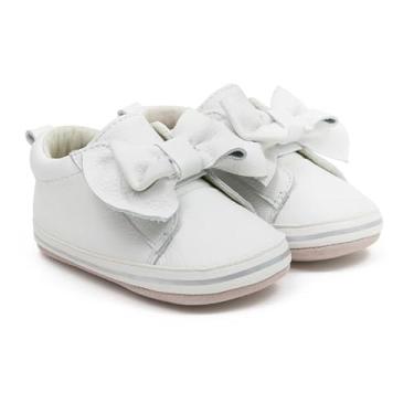 Imagem de Robeez Sapatos e tênis unissex First Kicks antiderrapantes para bebês e crianças, 0-24 meses, Couro branco, 9-12 Meses