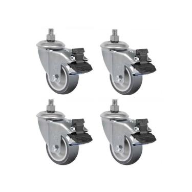 Imagem de Rodizio Giratório 3 POL Com Freio e Espiga até 60KG 4 Unidades SCHIOPPA