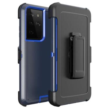 Imagem de 3 IN1 Para Samsung Galaxy S22 S21 S20 S23 ULTRA S10 S8 S9 Plus Nota 20 10 9 8 Heavy Duty armadura à prova de choque Cinto Clip Phone Case, azul escuro, para S10PLUS