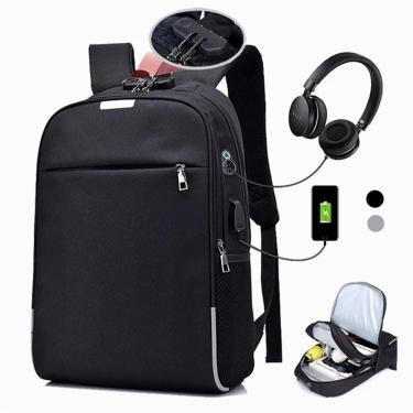 Imagem de Mochila impermeável para laptop USB 20-35L de lona preta