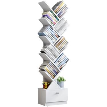 Imagem de Prateleira de árvore, estante em formato de árvore, estante em pé com gaveta, suporte de chão multifuncional simples e moderno para sala de estar, quarto, branco, 10 andares 421Sensacional