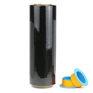 Imagem de BOMEI PACK 1 rolo de 457 m industrial preto stretch envoltório 70 calibre 38 cm com alças de 7,6 cm, rolo retrátil para envoltório de paletes, embalagem autoadesiva durável, móvel, resistente