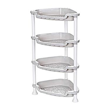 Imagem de Prateleira de chuveiro, triângulo de três camadas branco de plástico sem perfuração montável prateleiras de armazenamento para banheiro cozinha quarto (cor: B, tamanho: quatro camadas)