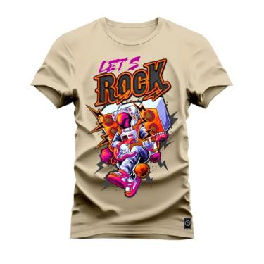 Imagem de Camiseta Plus Size Algodão Premium Estampada Lets Rock Bege G1