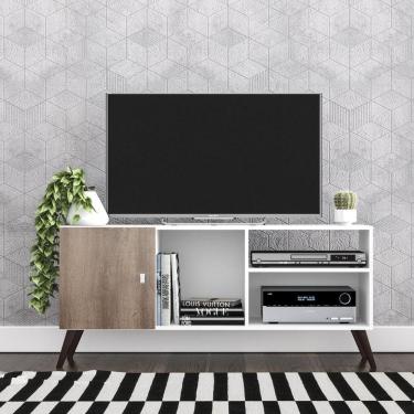 Imagem de Rack para TV até 50 Polegadas 1 Porta 3 Nichos Retrô RT3014 Movelbento Branco/Rústico