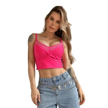 Imagem de Cropped Festa Corset Paete Top Brilhos Feminino Decote V Alcinha - Loo