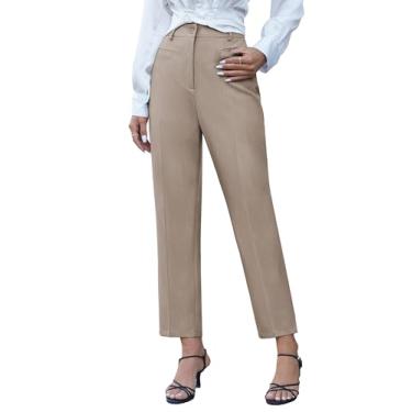 Imagem de GRACE KARIN Calça feminina de cintura com saco de papel slim fit casual para escritório, Caqui, 17