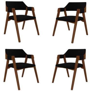 Imagem de Kit 4 Cadeiras Sala de Jantar e Jogos Carteados Madeira Maciça Poker Veludo Preto/Imbuia G42 - Gran Belo