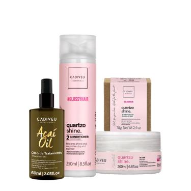 Imagem de Kit Cadiveu Professional Essentials Quartzo Shine Shampoo em Barra Condicionador Máscara e Açaí Oil 60 (4 produtos)