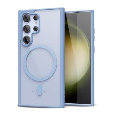 Imagem de oakxco Capa para Samsung Galaxy S23 Ultra, magnética, transparente e fina, não amarela, capa protetora de plástico rígido para mulheres, azul claro