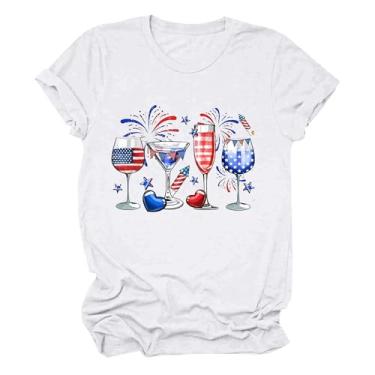 Imagem de Camiseta feminina de 4 de julho, vermelho, branco-azul, gola redonda, manga curta, roupas de dia independente, Branco, G