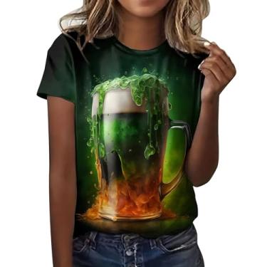 Imagem de Camisetas femininas do Dia de São Patrício com estampa da bandeira americana irlandesa verde túnica camiseta estampada Lucky Mama, Ag, G