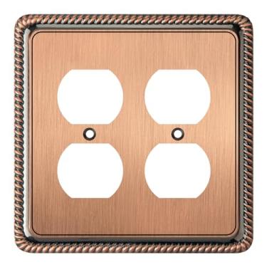 Imagem de Placa decorativa de parede com borda de corda, tampa de tomada de placa de interruptor, bronze envelhecido (duplo duplex, cobre antigo)