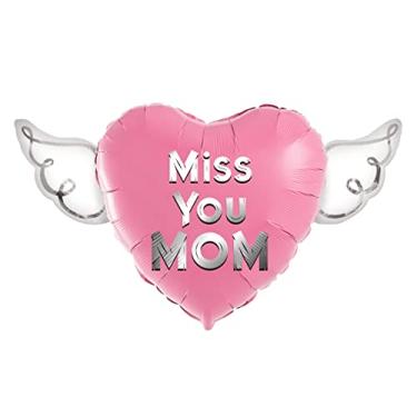 Imagem de Miss You Mom Heavenly Balloons heart shaped with angel wings (Pink)