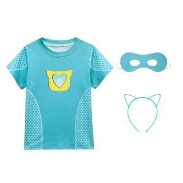 Imagem de AGRIBAZAAR Camiseta de fantasia de gatinho, máscara de gatinho, 4 anos, camisetas gráficas para meninas, meninas, super-heróis, gatos, camisa, orelhas de gato, faixa de cabeça