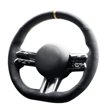 Imagem de Alfanxi Costura à mão Itália Alcantara Capa de volante para carro para Mercedes-Benz CLS 450 (Alcantara preto com pontos + linha amarela)