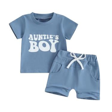 Imagem de Aunties Bestie Roupas de bebê gênero neutro camiseta manga curta manga curta shorts cor sólida roupa de verão, B-auntie Boy Blue, 12-18 Meses