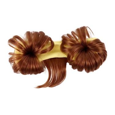 Imagem de 1pc peruca infantil bandana menina laços de cabelo bandana cabelo falso peruca com franja cabelo humano bandana perucas de fibra rosa acessórios de cabelo cachecol menina criança/2245 (Color : Yellow