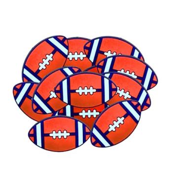 Imagem de Lashicorn Contas focais de silicone para futebol americano | Pacote com 12 canetas laranja e azul-marinho Bronco para Freshie Hanger Cardstock Round Beadable Pincéis de Maquiagem Berloques Esportivos