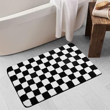 Imagem de Uphome Tapetes de banheiro para banheiro, preto e branco, quadriculado, lavável à máquina, antiderrapante, tapete de banheiro de microfibra macia absorvente de água 50 x 78 cm para banheira, chuveiro,