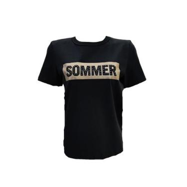 Imagem de Camiseta Sommer Estampada Com Aplicação Preto