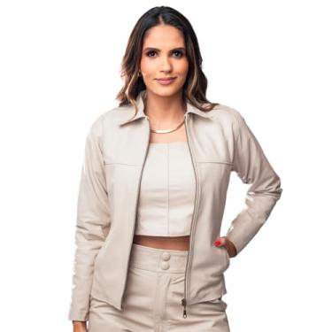 Imagem de Jaqueta de Couro Feminina Casaco Blusa Atenas (BR, Alfa, G, Regular, Regular, Off White)