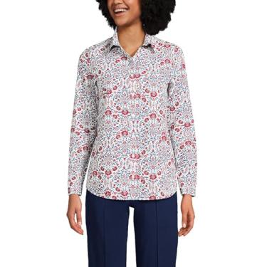 Imagem de Lands' End Camiseta feminina plus size de algodão Supima sem ferro de manga comprida, Marfim adorno floral, 2 Petite