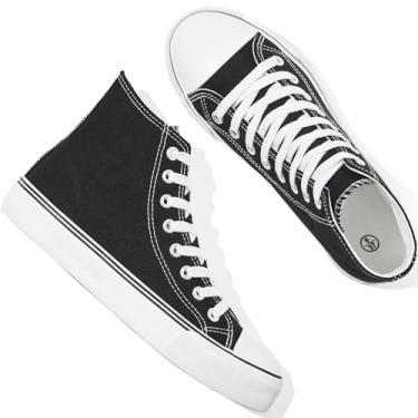 Imagem de yageyan Tênis feminino de lona de cano alto com cadarço para mulheres, casual, clássico, Preto, 37 BR