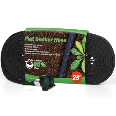 Imagem de Mangueira de imersão plana de 7,6 m, mangueira de gotejamento para canteiros de jardim, sistema de irrigação conectável, leve e fácil de regar para plantas de árvore e economiza 80% de água para você