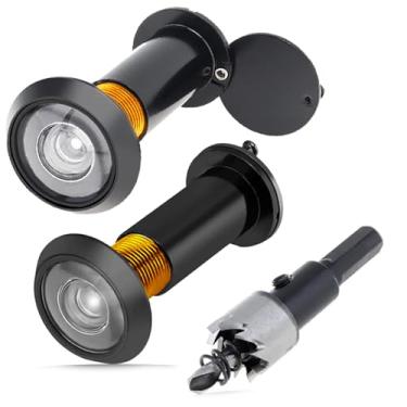Imagem de Pacote com 3 Peep Holes para porta, lente de vidro HD, olho mágico de 200 graus com capa de privacidade resistente para portas espessas de 3,8 cm a 6,5 cm, latão sólido, com broca de 16 mm (preto)